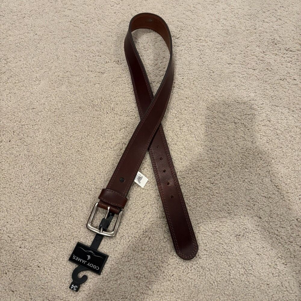 NWT Cody James Men’s Classic Leather Belt With Buckle Brown Size 34 CJ102-20